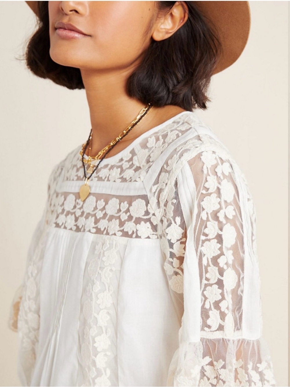 Maeve Anthropologie Lisabetta Lace Blouse Ivory Embroidered size 12-M